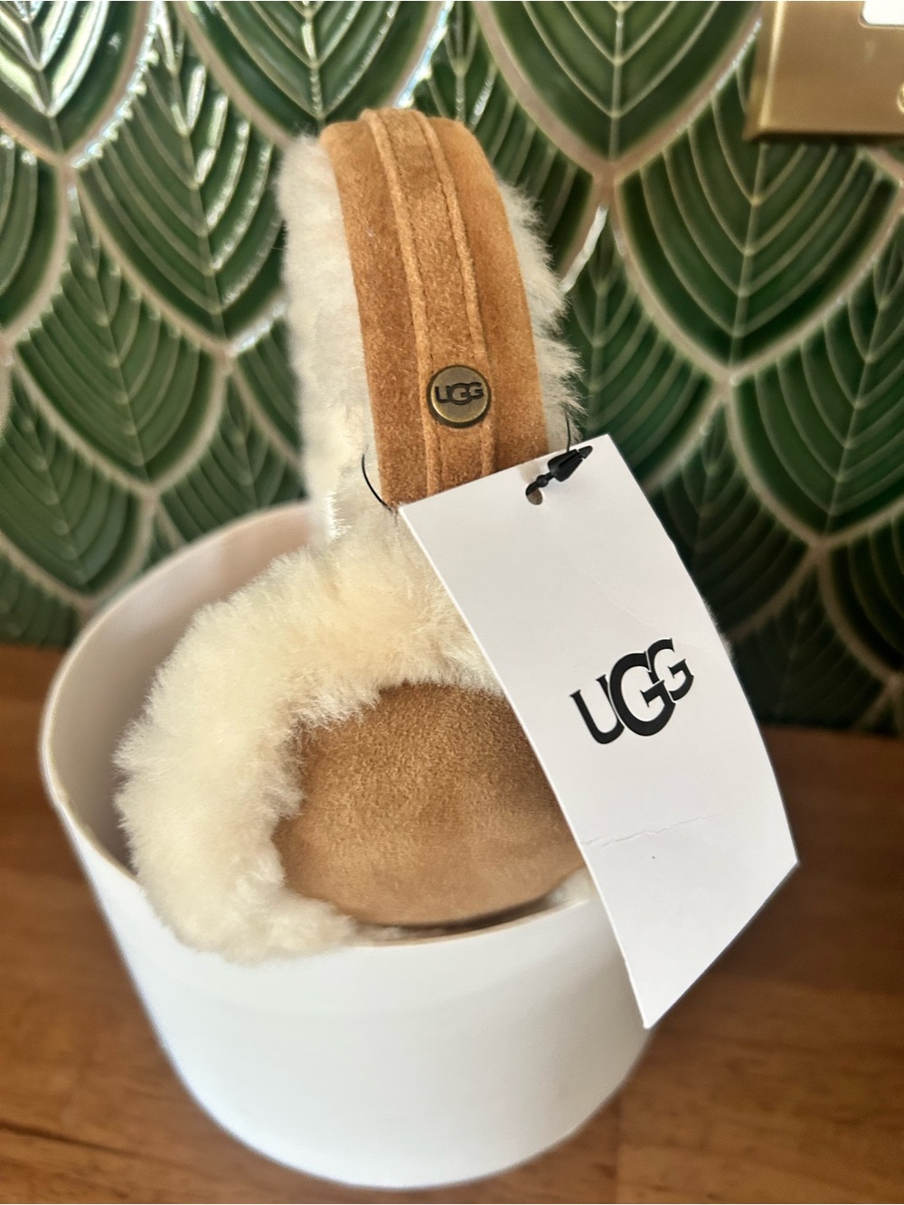 UGG Chestnut Suede Shearling Earmuffs with Cream Lining
